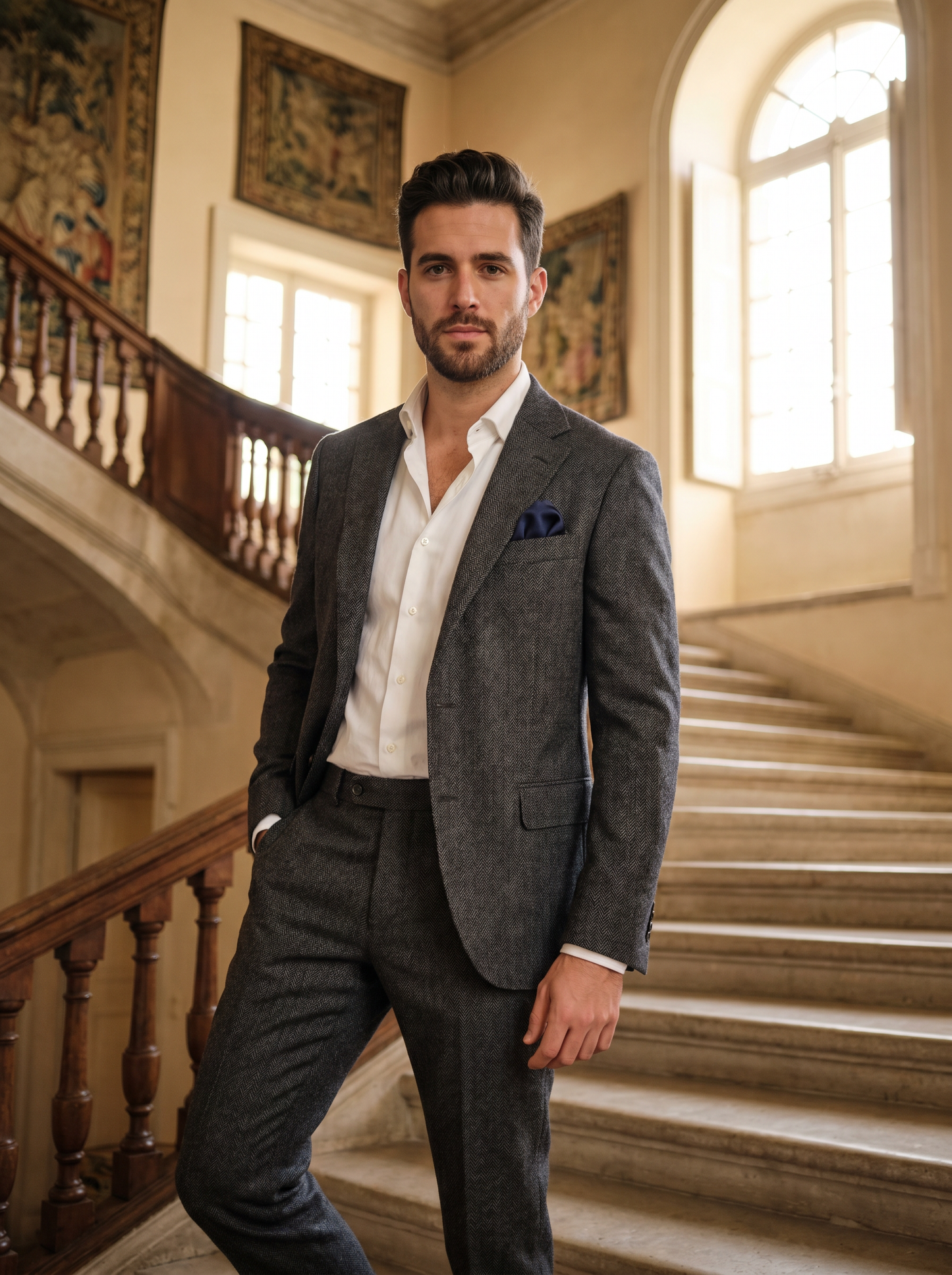 Grey Wool Groomsmen Suit — Custom Made to Measure - front view