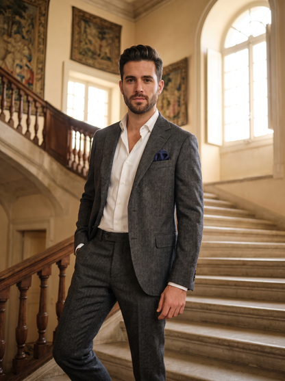 Grey Wool Groomsmen Suit — Custom Made to Measure - front view