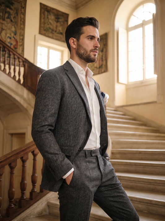 Grey Wool Groomsmen Suit — Custom Made to Measure - side view