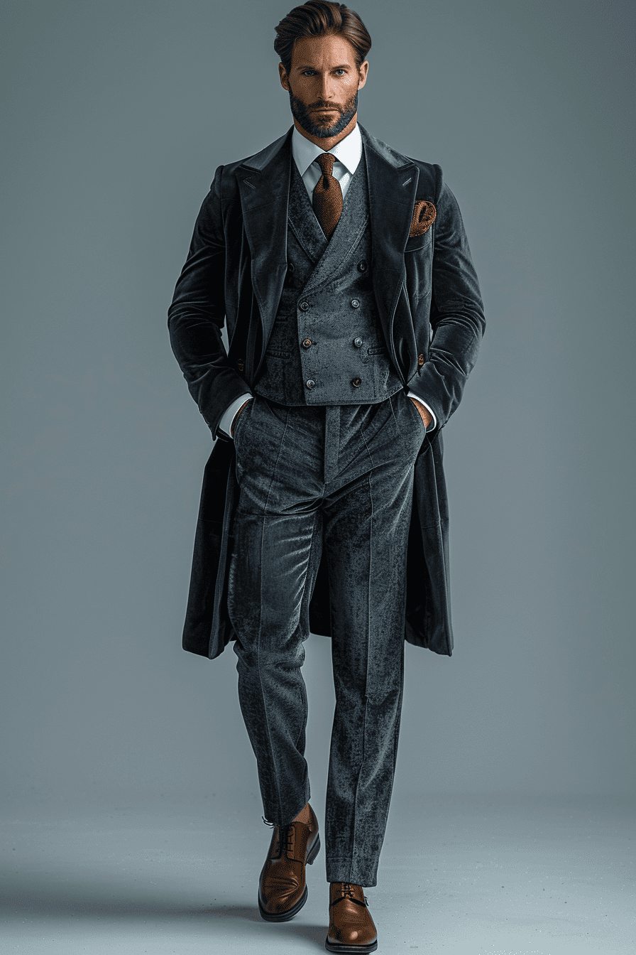 Grey Velvet Cocktail Party Suit — Custom Made to Measure