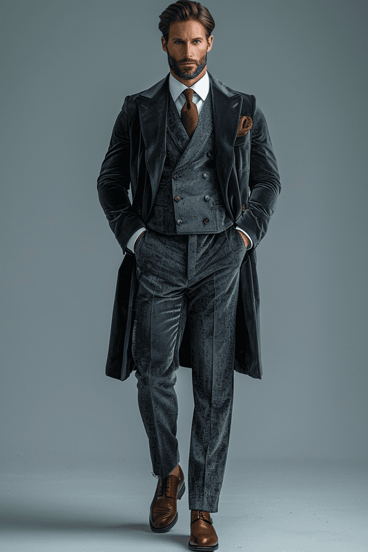 Grey Velvet Cocktail Party Suit — Custom Made to Measure