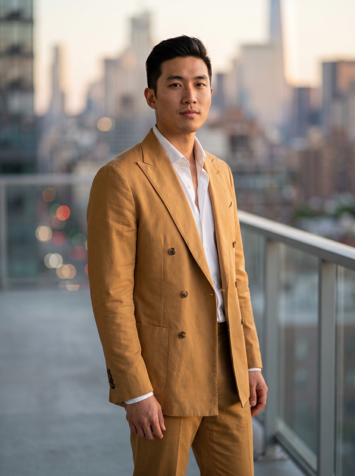 Honey Cotton Double Breasted Suit — Custom Made to Measure - front view