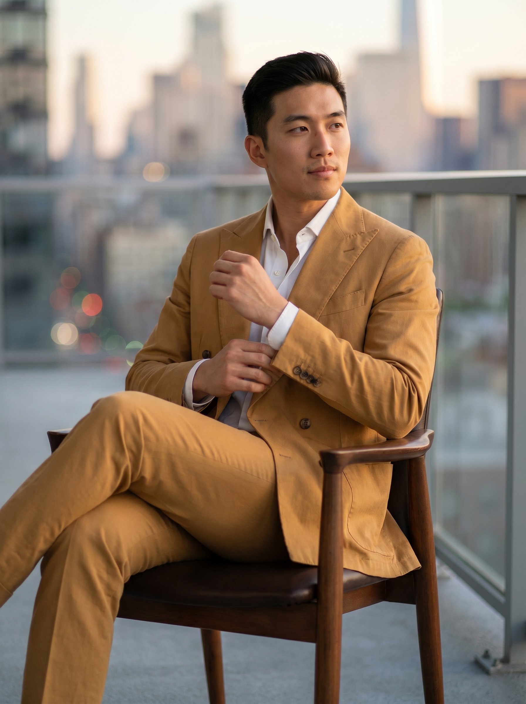 Honey Cotton Double Breasted Suit — Custom Made to Measure - seated view