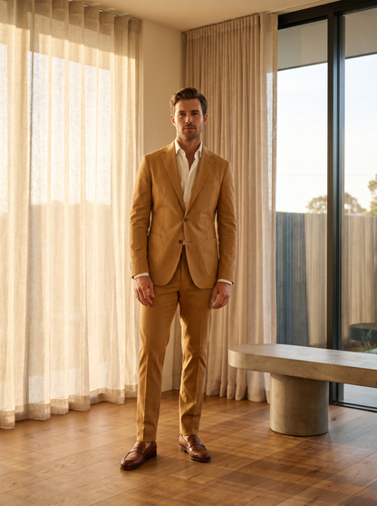 Honey Cotton Groomsmen Suit — Custom Made - front view