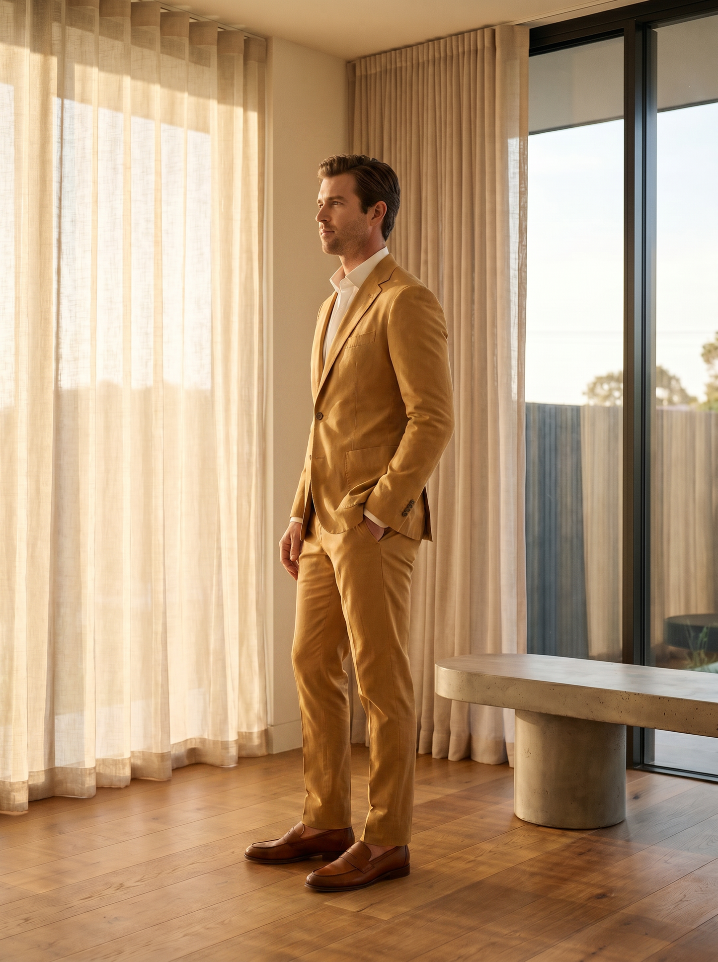 Honey Cotton Groomsmen Suit — Custom Made - side view