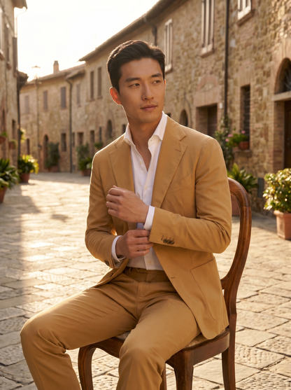 Honey Cotton Suit — Custom Made to Measure - seated view