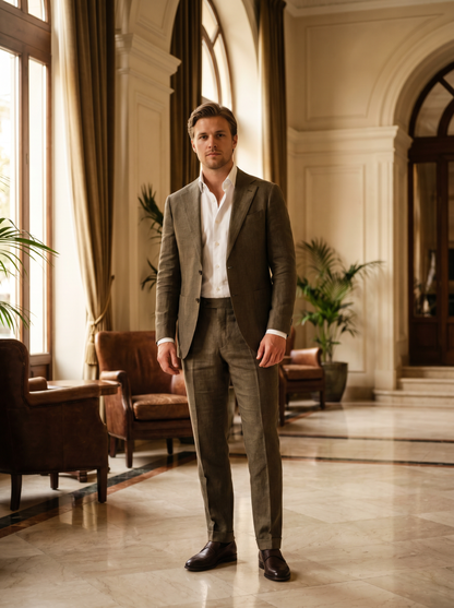 Honey Linen Groomsmen Suit — Custom Made to Measure - front view