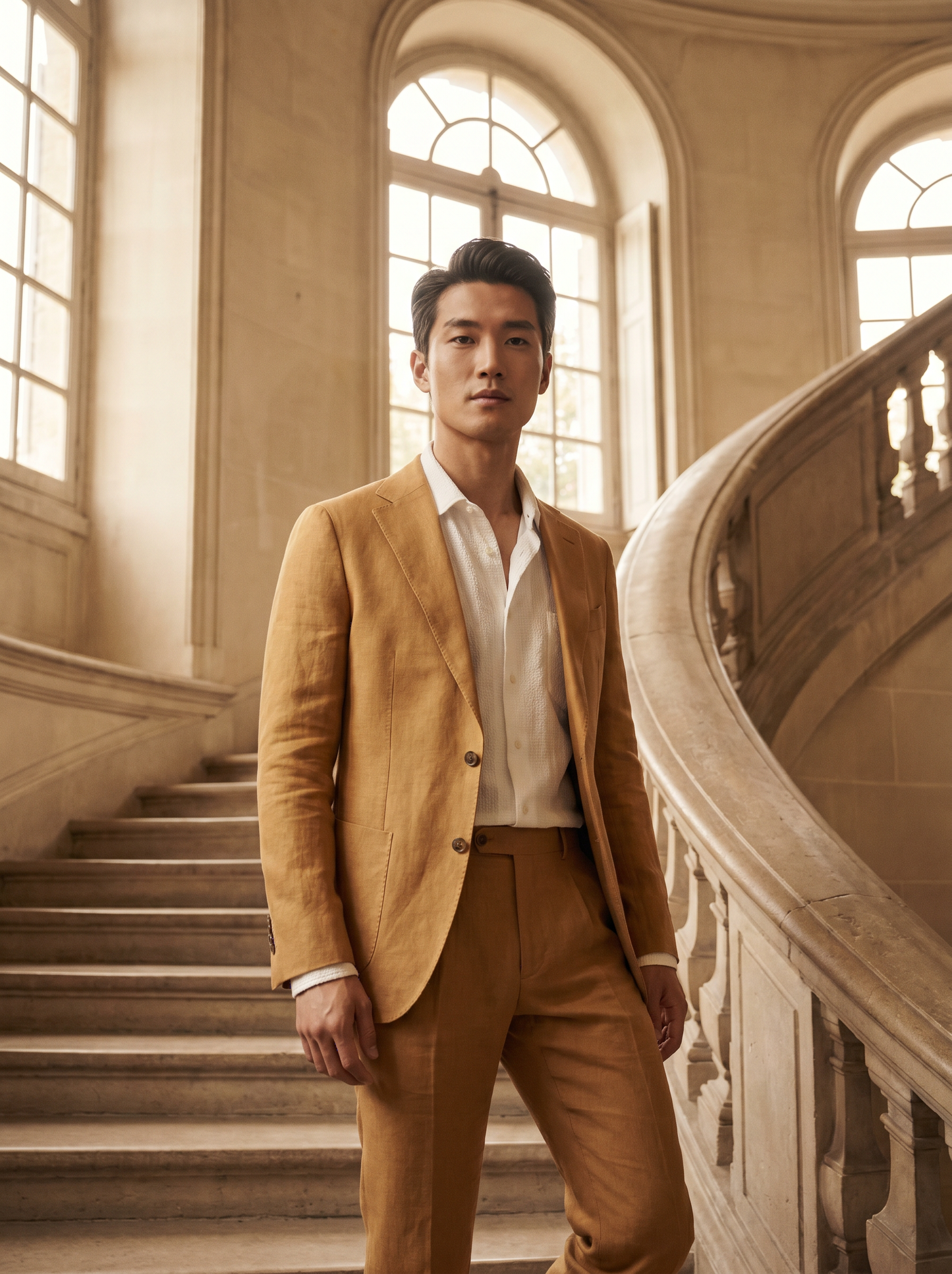 Honey Linen Suit — Custom Made to Measure - front view