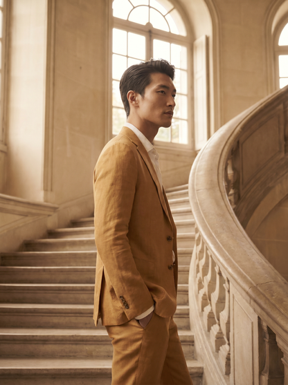 Honey Linen Suit — Custom Made to Measure - side view