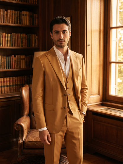 Honey Silk Blend 3-Piece Suit — Custom Made to Measure - front view