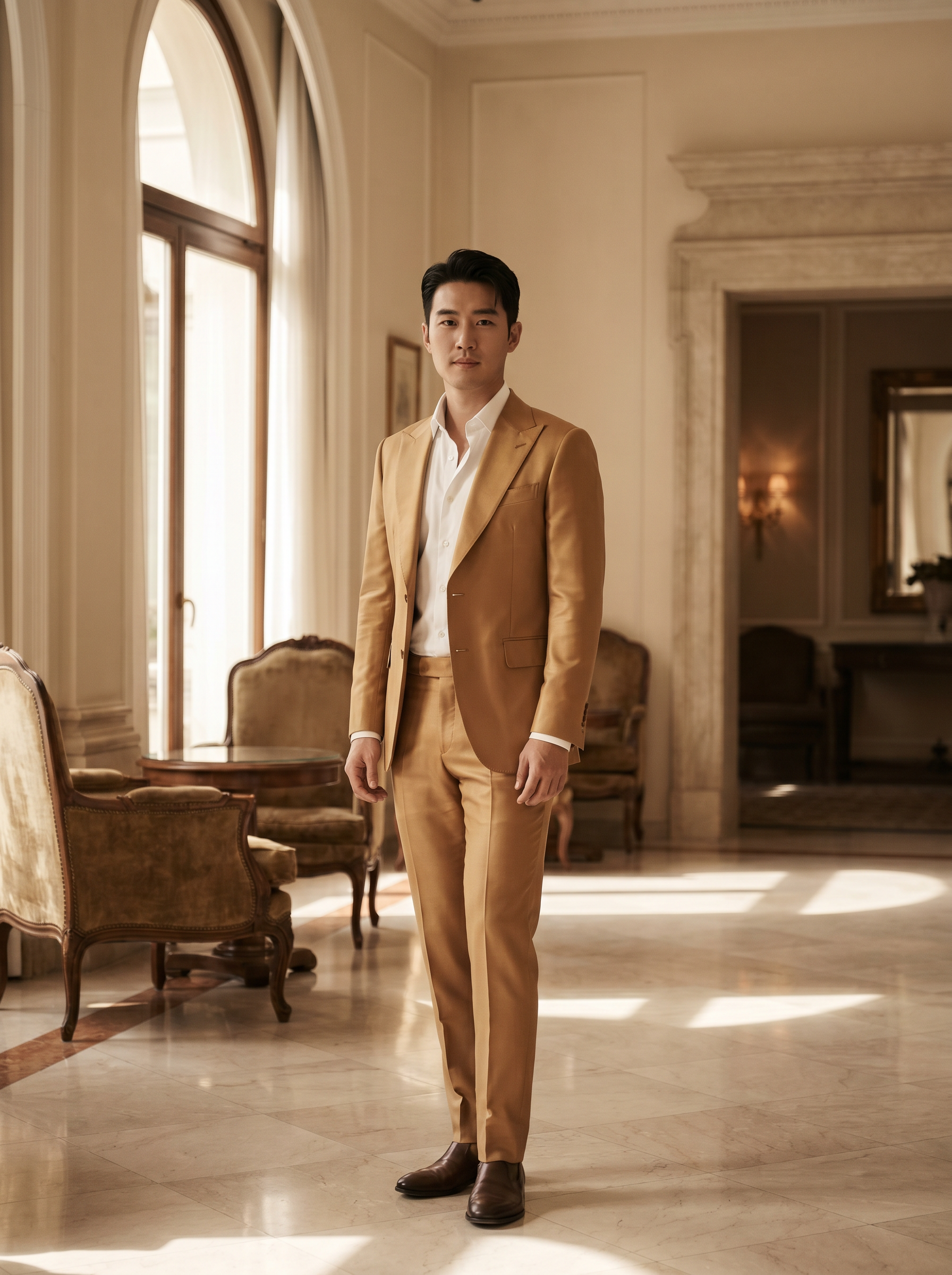 Honey Silk Blend Suit — Custom Made to Measure - front view