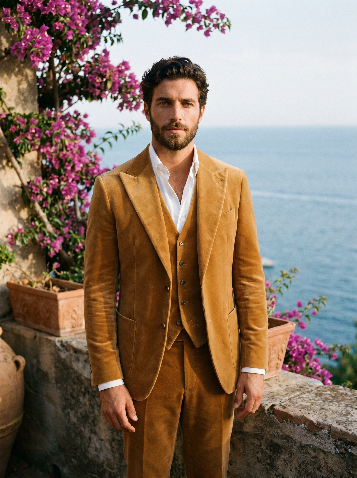Honey Velvet 3-Piece Suit — Custom Made to Measure - front view