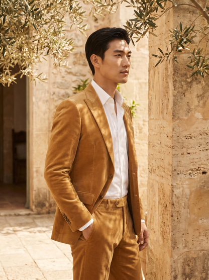 Honey Velvet Suit — Custom Made to Measure - side view