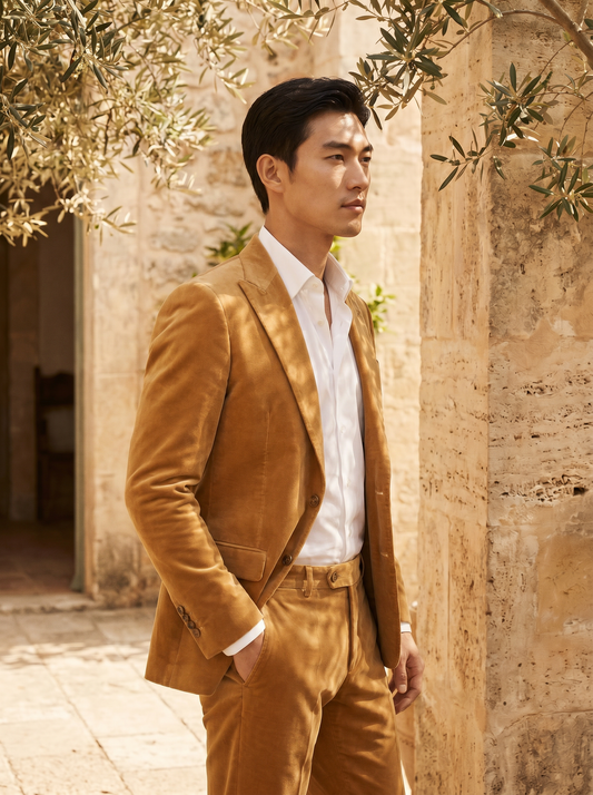 Honey Velvet Suit — Custom Made to Measure - side view