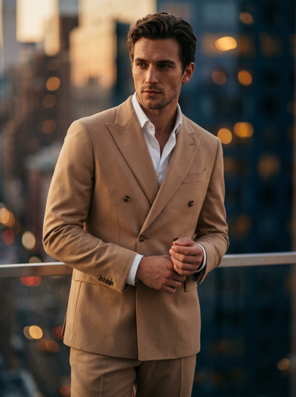Honey Wool Double Breasted Suit — Custom Made to Measure - front view