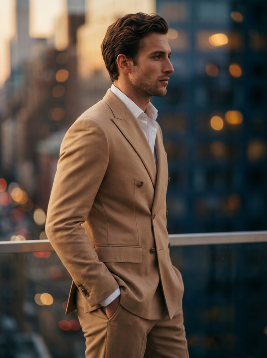 Honey Wool Double Breasted Suit — Custom Made to Measure - side view