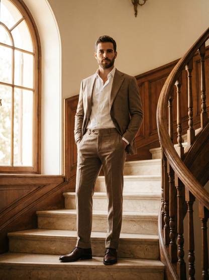 Honey Wool Groomsmen Suit — Custom Made to Measure - front view