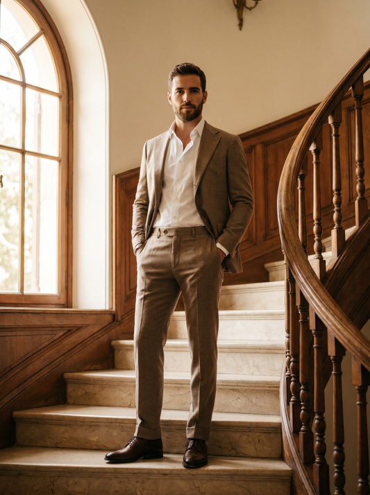 Honey Wool Groomsmen Suit — Custom Made to Measure - front view