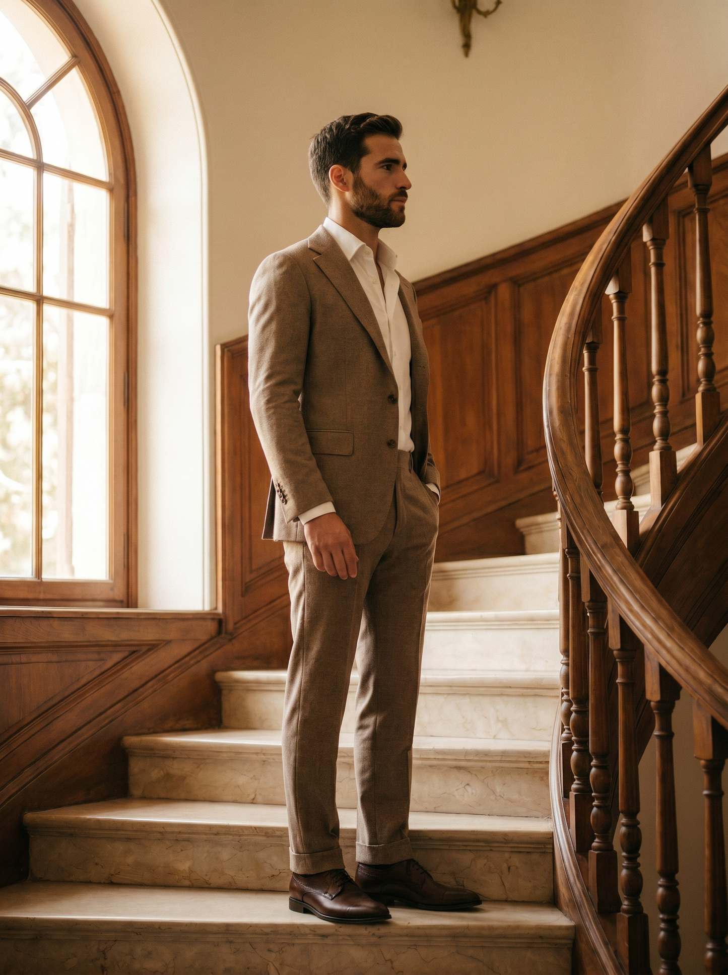 Honey Wool Groomsmen Suit — Custom Made to Measure - side view