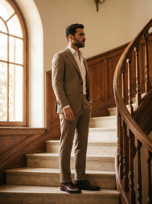 Honey Wool Groomsmen Suit — Custom Made to Measure - side view