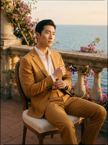 Honey Wool Suit — Custom Made to Measure - seated view
