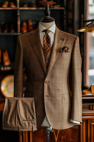 Brown Checked Linen Suit – Custom Made & Made to Measure