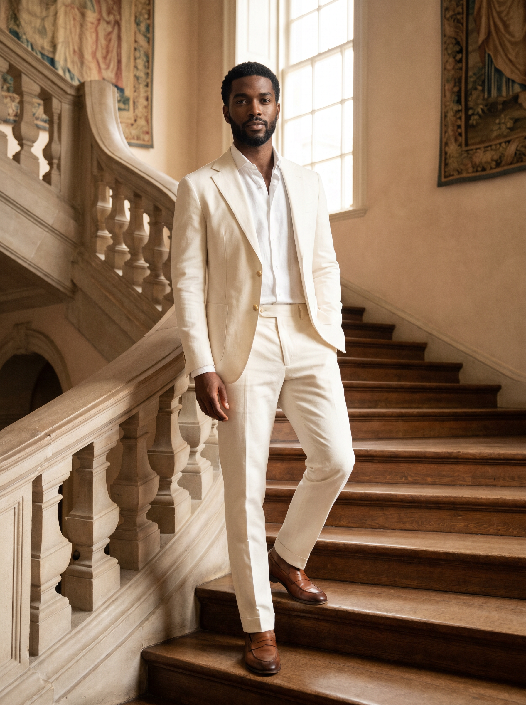 Ivory Cotton Suit — Custom Made to Measure - front view