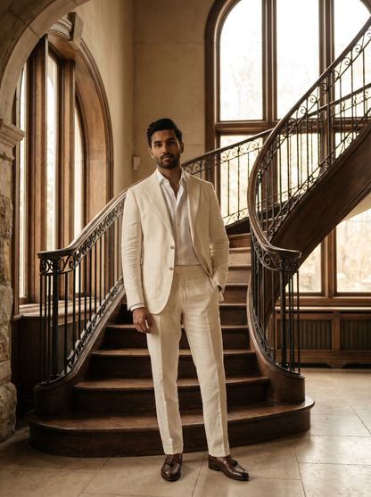 Ivory Linen Groomsmen Suit — Custom Made to Measure - front view