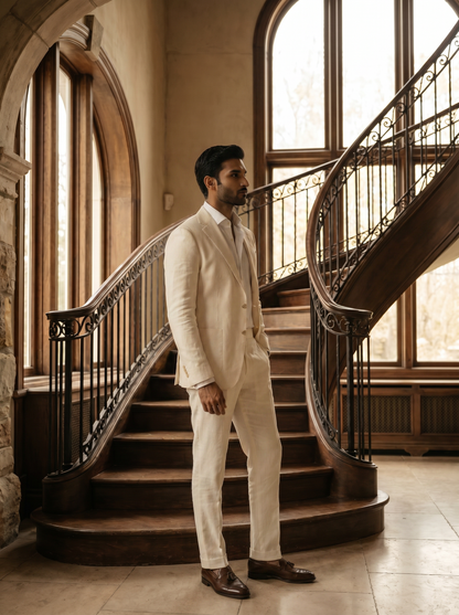 Ivory Linen Groomsmen Suit — Custom Made to Measure - side view