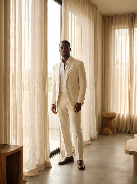 Ivory Linen Suit - front view