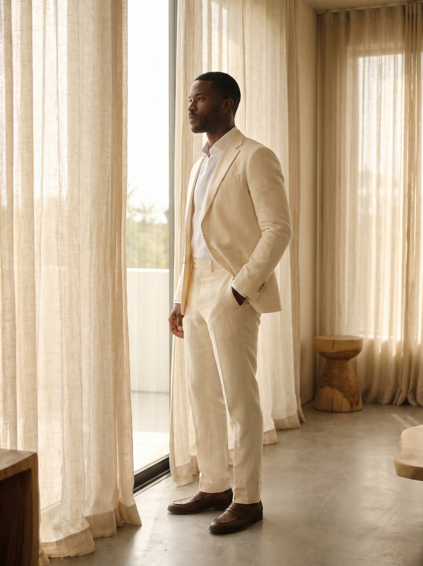 Ivory Linen Suit - side view