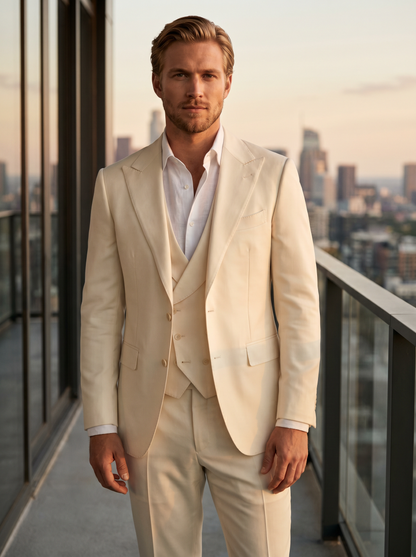 Ivory Silk Blend 3-Piece Suit — Custom Made to Measure - front view