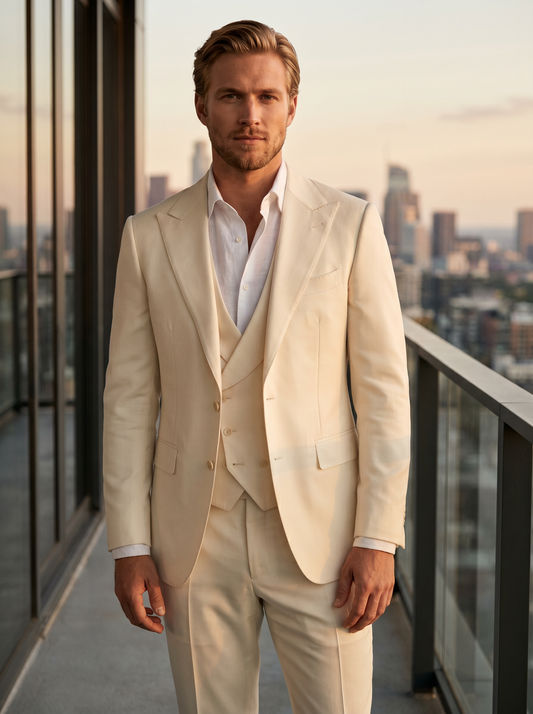 Ivory Silk Blend 3-Piece Suit — Custom Made to Measure - front view