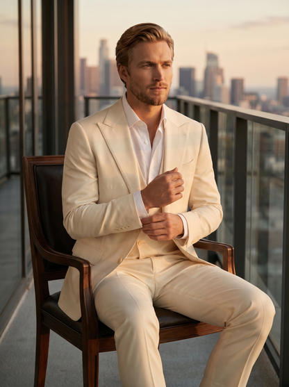 Ivory Silk Blend 3-Piece Suit — Custom Made to Measure - seated view