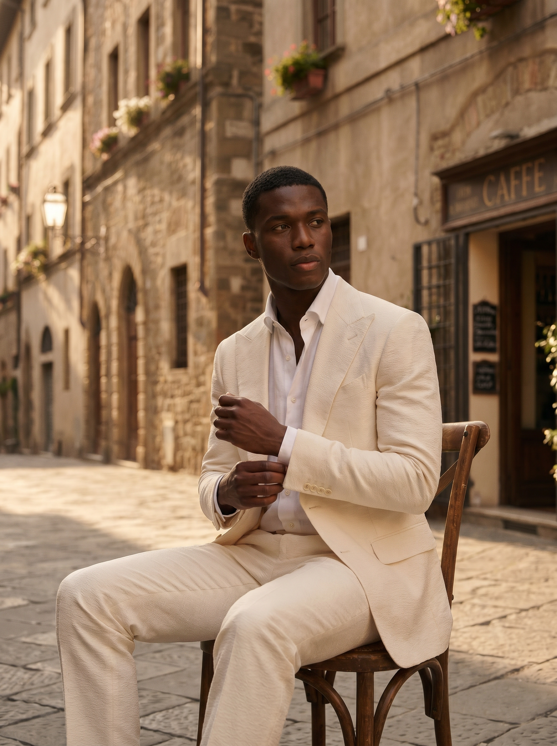 Ivory Silk Blend Suit — Custom Made to Measure - seated view
