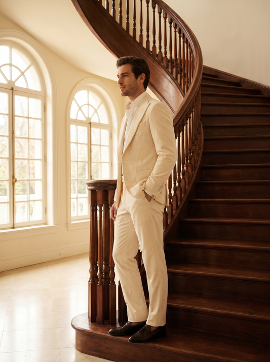 Ivory Velvet Groomsmen Suit — Custom Made to Measure - side view