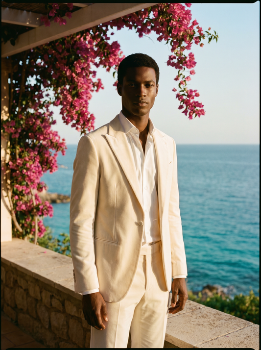 Ivory Velvet Suit — Custom Made to Measure - front view