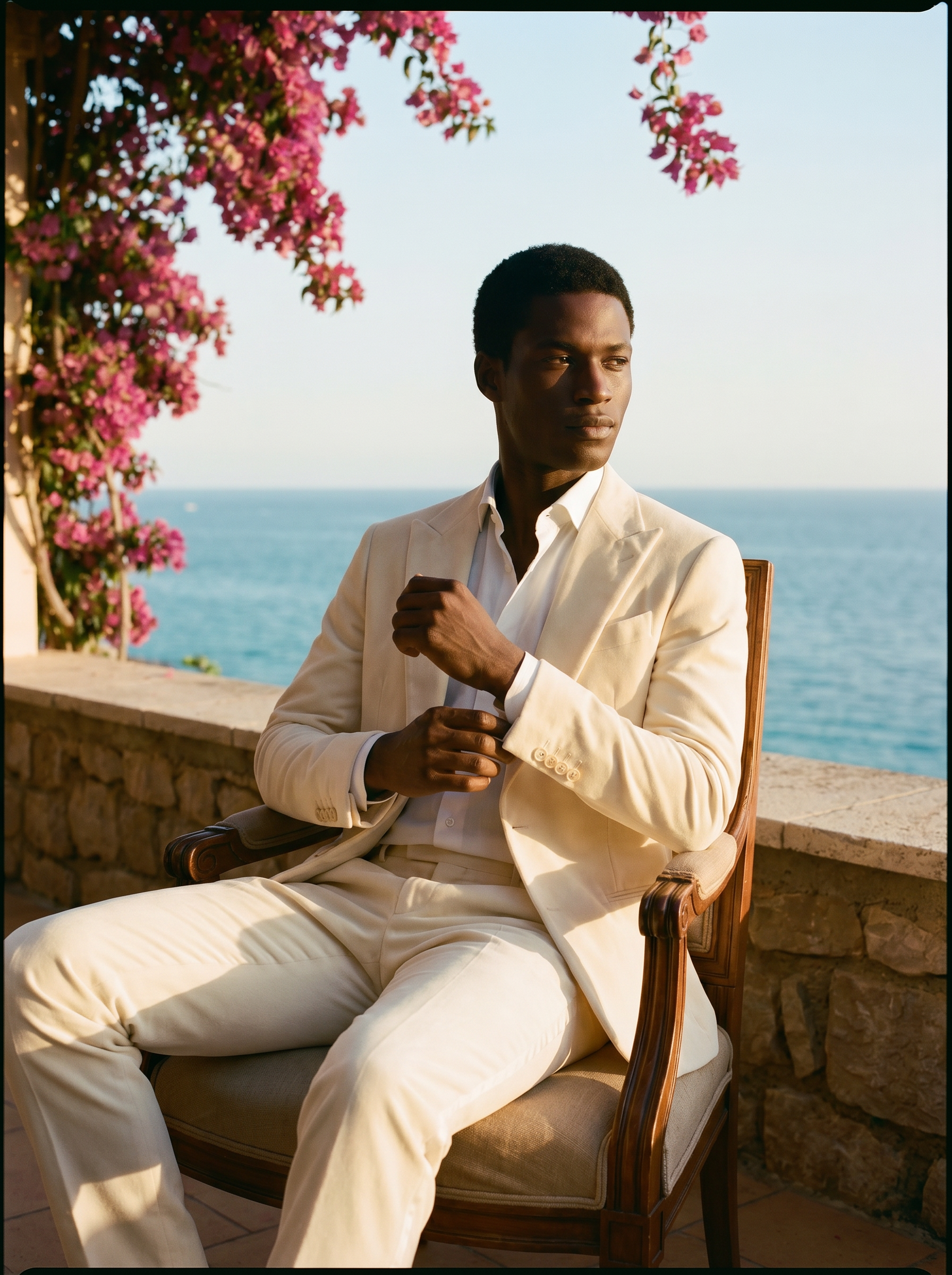 Ivory Velvet Suit — Custom Made to Measure - seated view