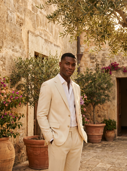 Ivory Wool Groomsmen Suit — Custom Made to Measure - front view
