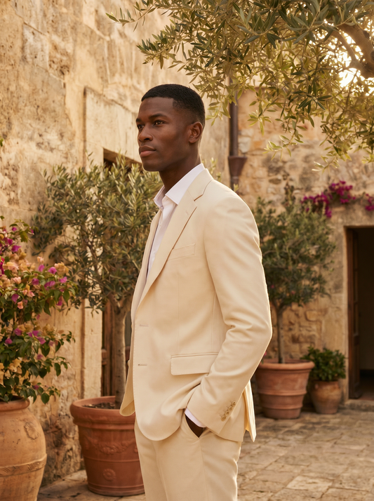 Ivory Wool Groomsmen Suit — Custom Made to Measure - side view