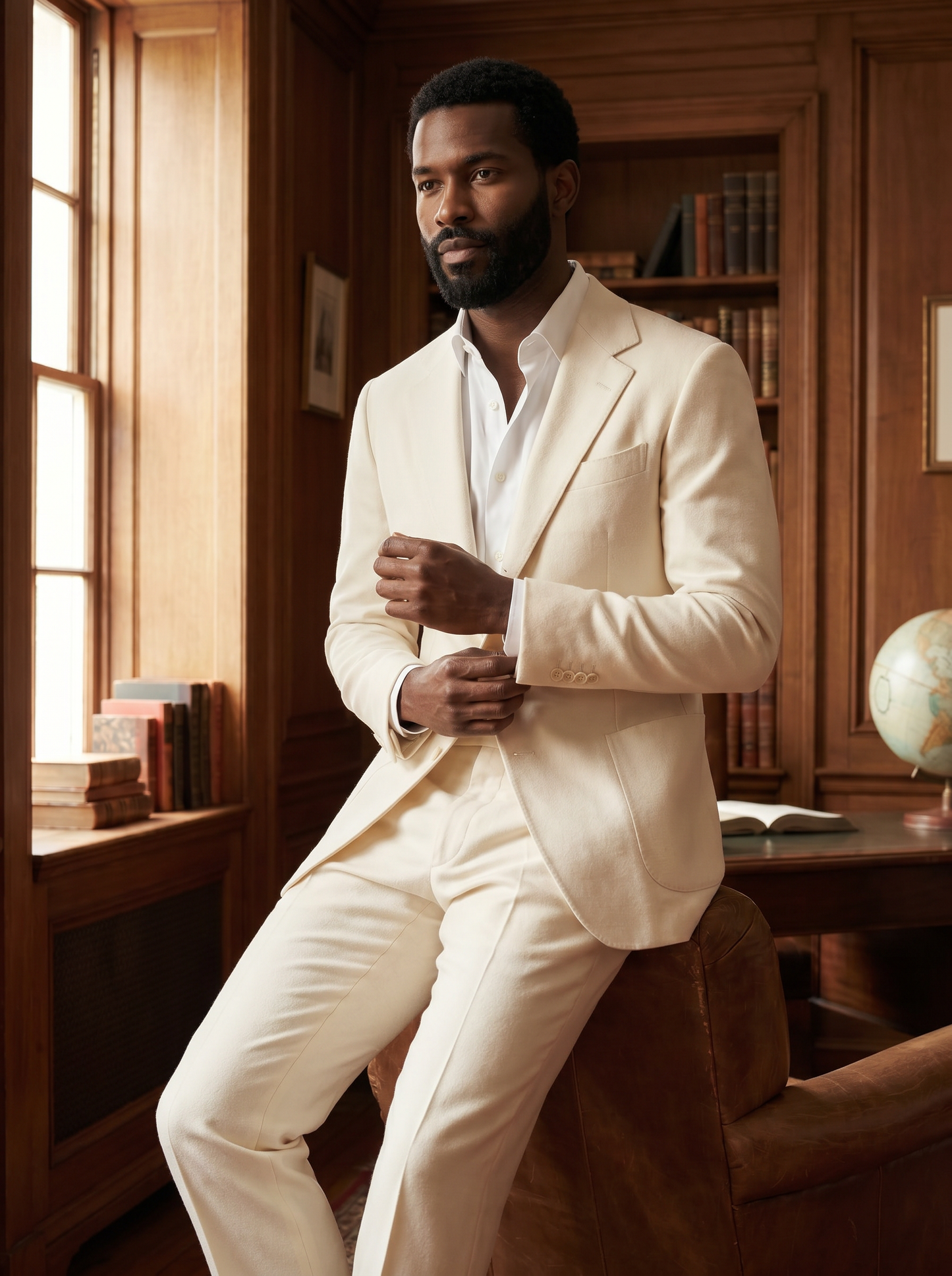 Ivory Wool Suit — Custom Made to Measure - seated view