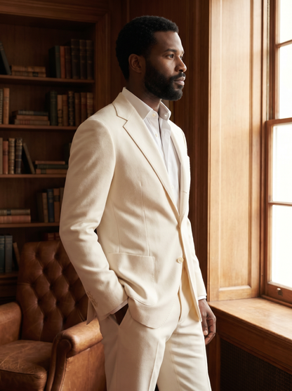 Ivory Wool Suit — Custom Made to Measure - side view