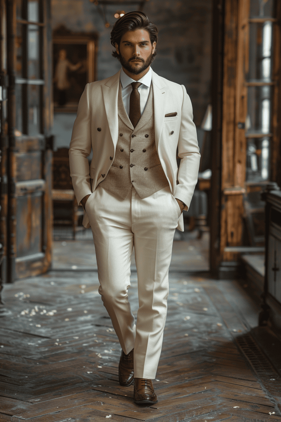 Ivory Silk Blend Cocktail Party Suit — Custom Made to Measure