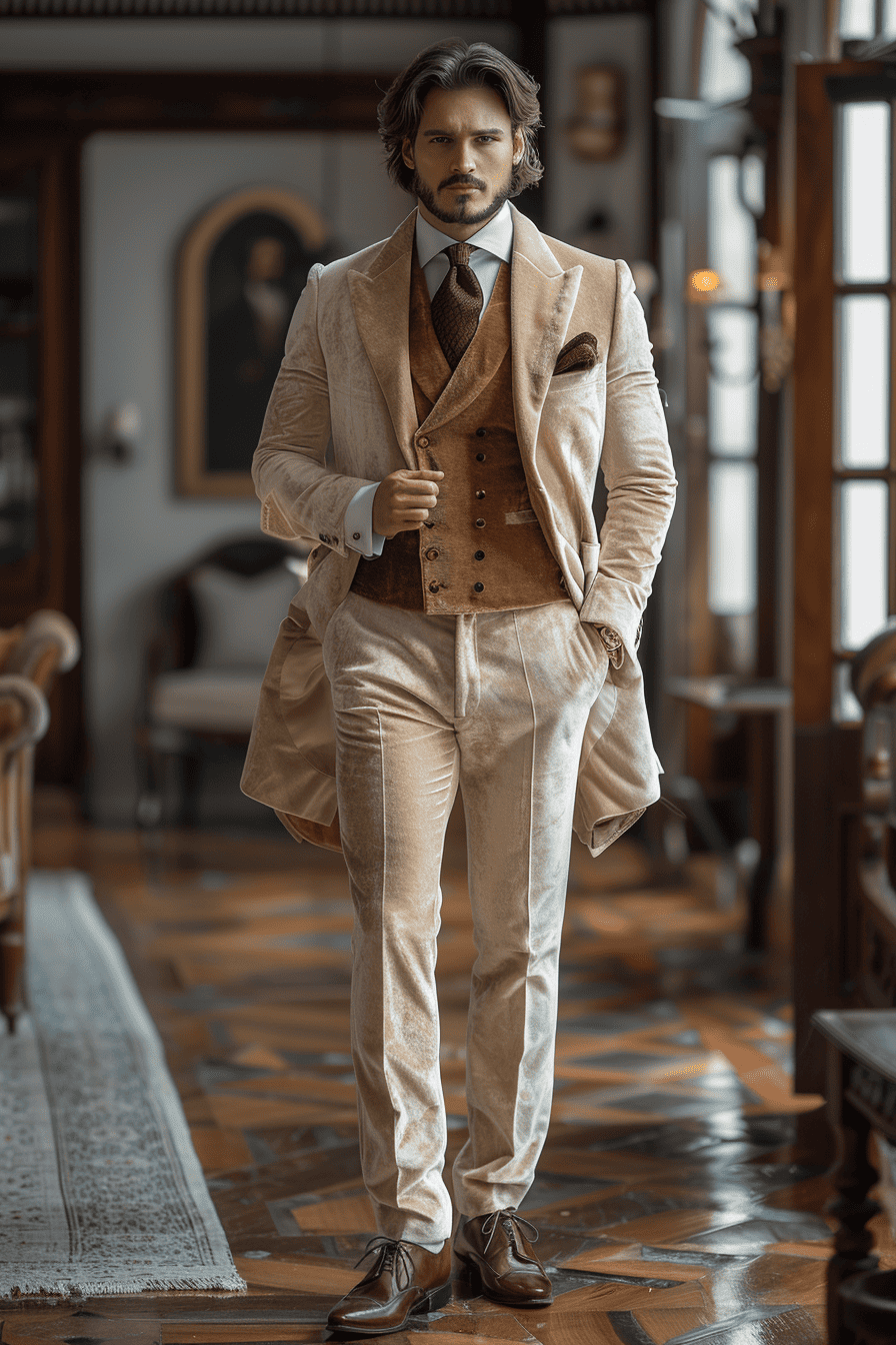 Ivory Velvet Cocktail Party Suit — Custom Made to Measure