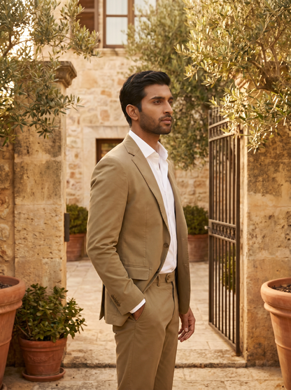 Khaki Cotton Groomsmen Suit — Custom Made to Measure - side view