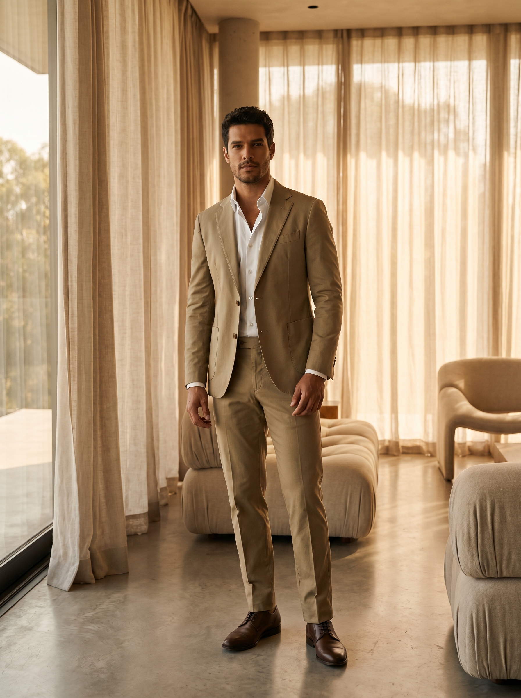 Khaki Cotton Suit — Custom Made to Measure - front view