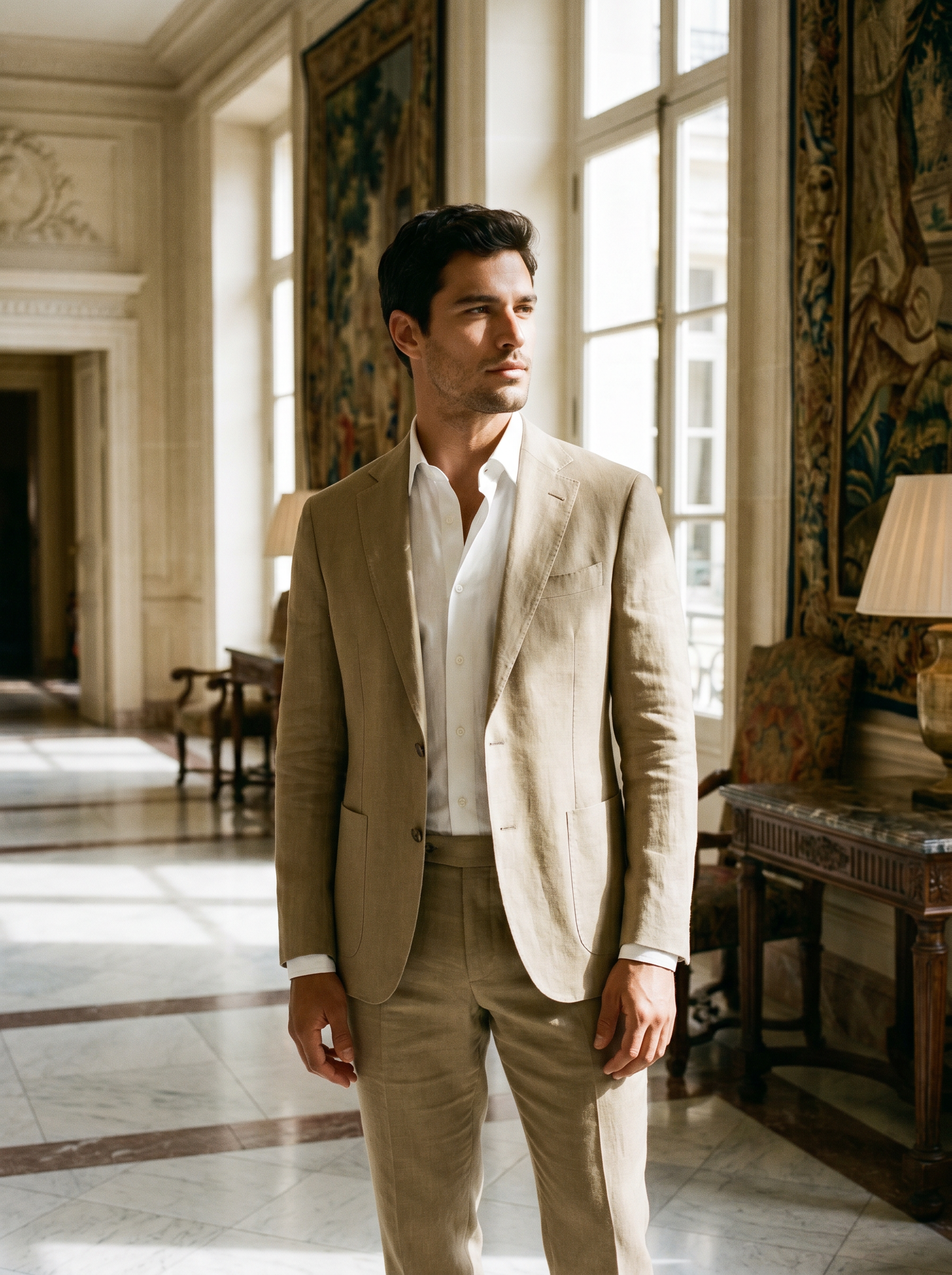 Khaki Linen Suit — Custom Made to Measure - front view