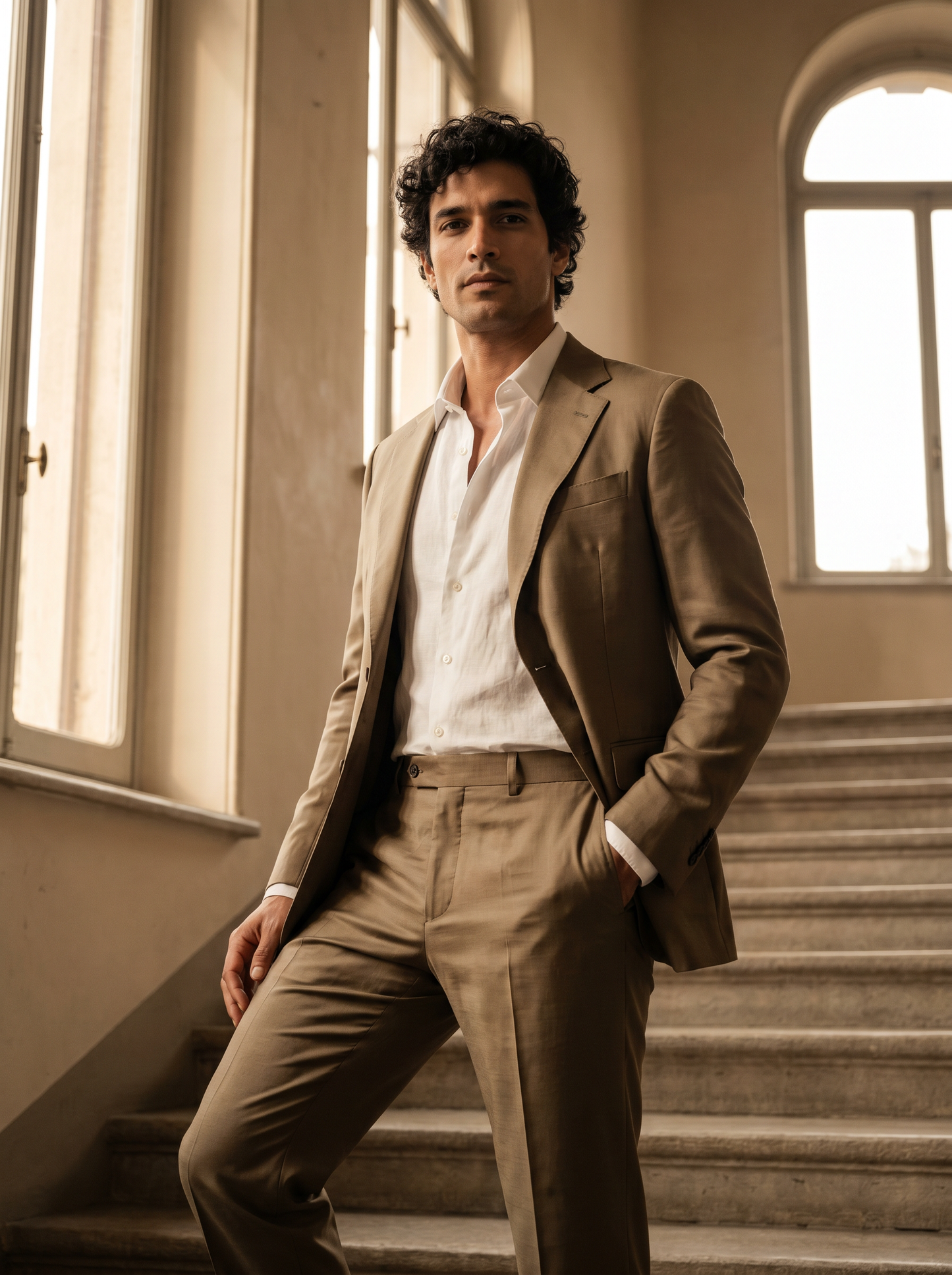 Khaki Silk Blend Suit — Custom Made to Measure - front view