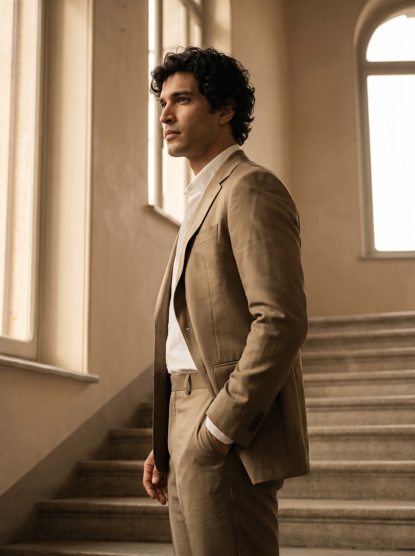 Khaki Silk Blend Suit — Custom Made to Measure - side view