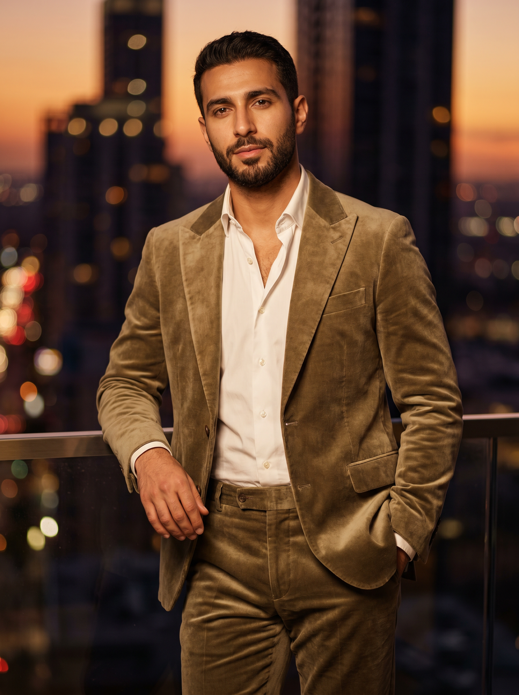 Khaki Velvet Groomsmen Suit — Custom Made to Measure - front view